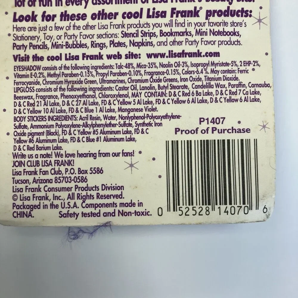 Vintage Lisa Frank Beauty Bits Mini Makeup Coil Shoelaces Glow Body Stickers